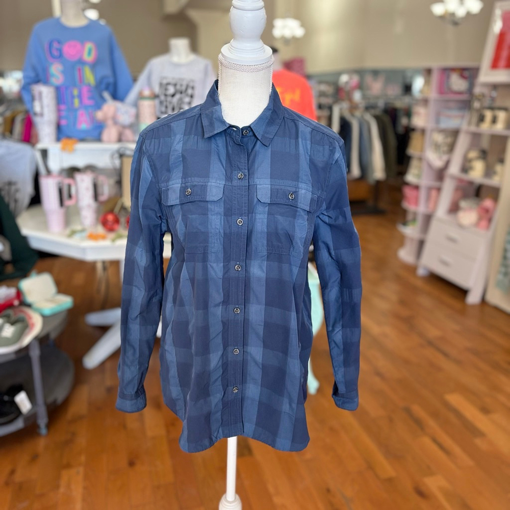Eddie Bauer Blue Plaid Button Down Shirt M
